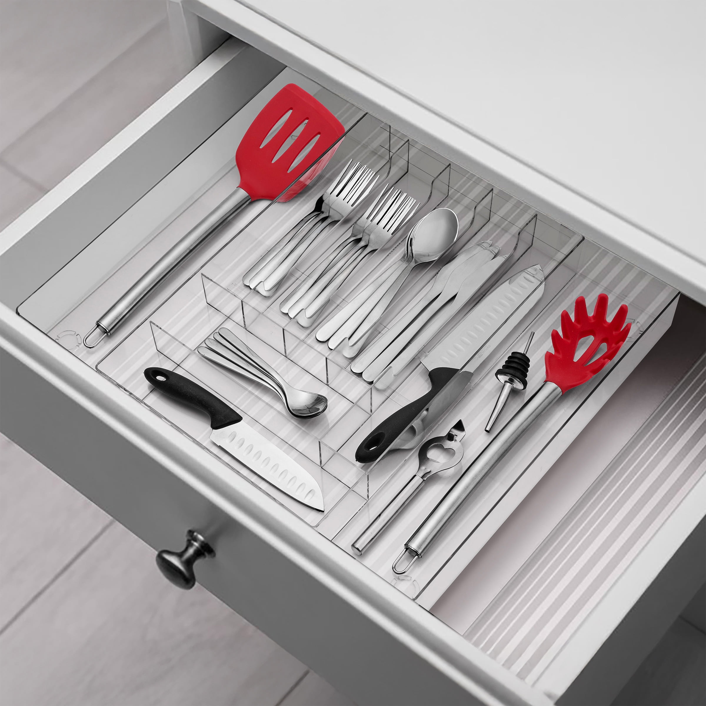 Sorbus Clear Expandable Silverware Drawer Organizer, Adjustable Cutlery Tray
