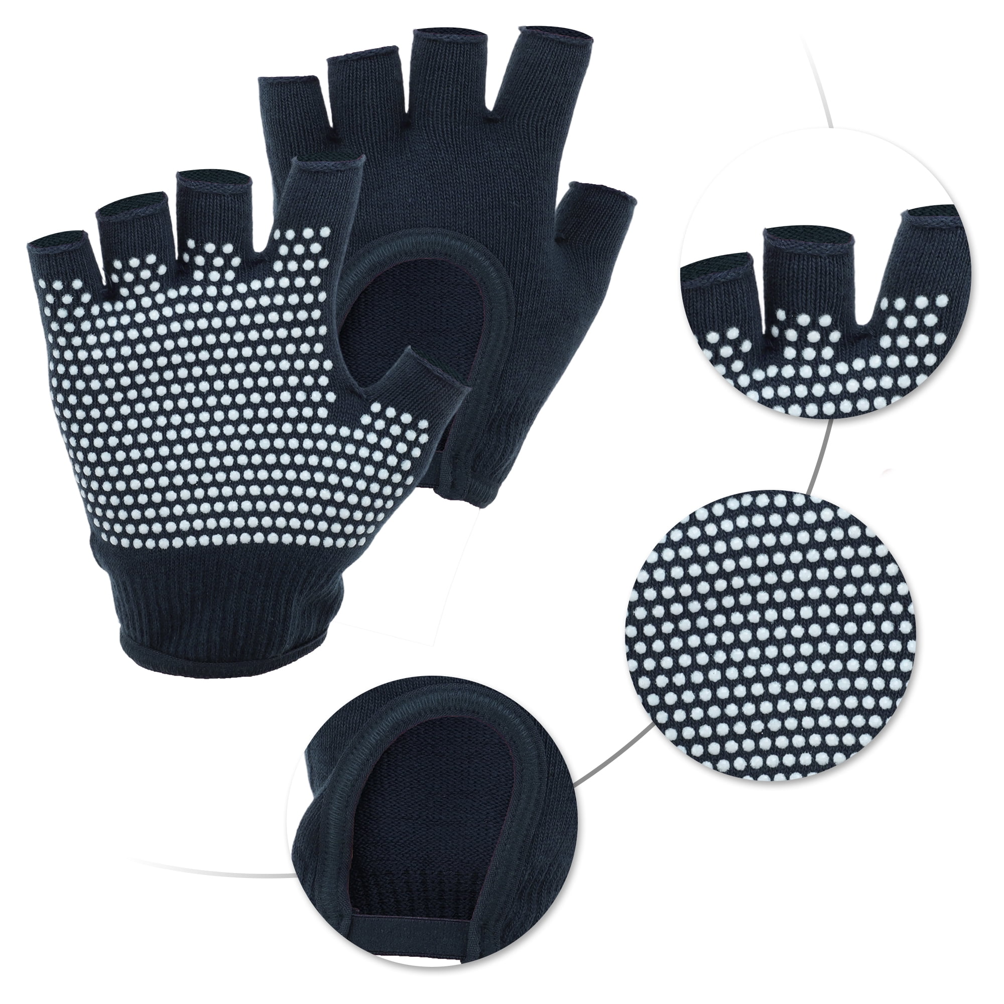 Unique Bargains Fingerless Yoga Gloves Designed One Size 1Pair Navy Blue