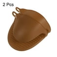 thumbnail image 3 of 2pack Thickened Mini Oven Gloves Heat Resistant Silicone Oven Mitts Finger Pot Holder Brown, 3 of 6