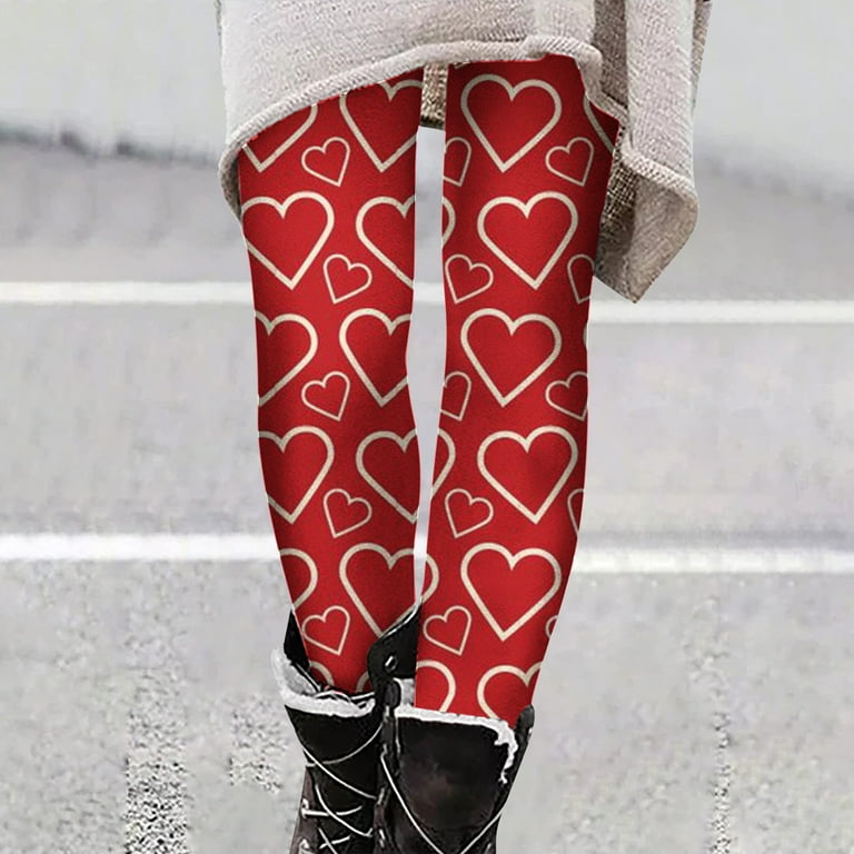 Hvyesh Women Stretch Leggings Funny Lover Heart Print Tummy Control High  Waisted Tights Slim Fit Butt Lift Stretchy Pants Women's Leggings Red XXL 