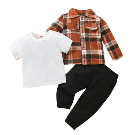 

Toddler Kids Clothes 3Pcs Baby Boy Clothes Baby Plaid Shirt Coat Pants T Shirt Set Outfit Set Toddler Shirt And Tie Set