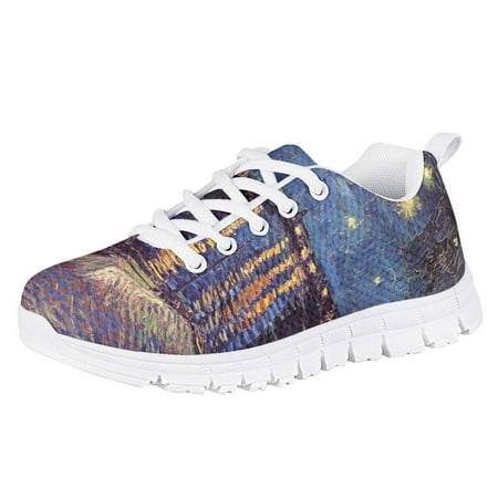 

Pzuqiu Oil Painting Running Shoes for Girls Size 11.5 Lightweight Breathable Athletic Sneakers Kids Lace Up Walking Shoes