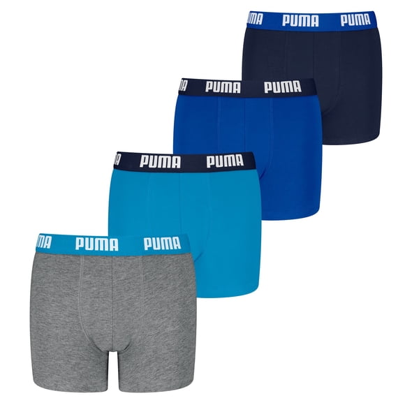 PUMA Boys Boxer shorts, 4-pack - Everyday Basic Boxers ECOM 4P, cotton blend, logo Blue/Grey 170-176