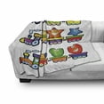 thumbnail image 3 of Cartoon Soft Flannel Fleece Throw Blanket, Trains Loaded with Stars Hearts and Smiles Cheerful Happy Locomotive Print, Cozy Plush for Indoor and Outdoor Use, 70" x 90", Multicolor, by Ambesonne, 3 of 6