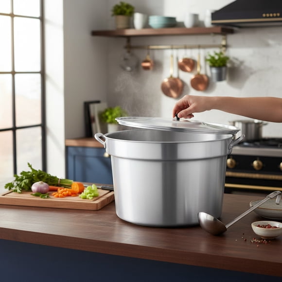 OLLA DE ALUMINIO PURO GRANDE ESTIBABLE No. 60 CON TAPA LA MEXICANA