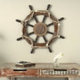 thumbnail image 2 of DecMode Brown Wood Handmade Ship Wheel Wall Decor with Rope and Shell Accents, 2 of 8