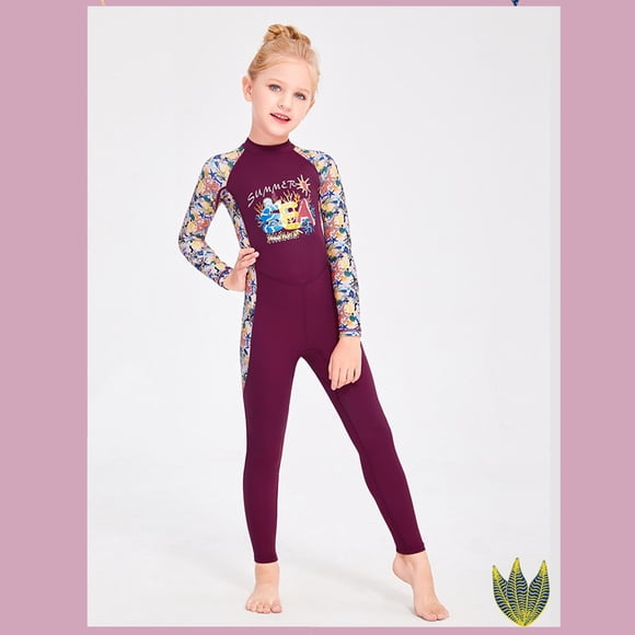 Trajes de neopreno para niños cremallera Manga larga Secado rápido Trajes completos Traje de buceo Púrpura M Cola traje de neopreno para niños