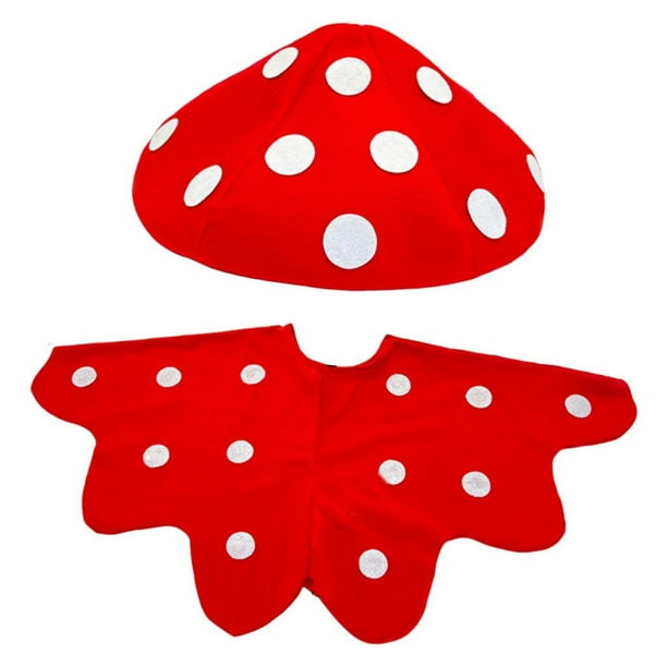 Gorro de Hongo Mujer de Dibujo Caricaturesco Sombrero de Disfraz de Peluche Diseño Original Adecuado para Actuaciones Escénicas Fiestas Cosplay Sombrero rojo y capa