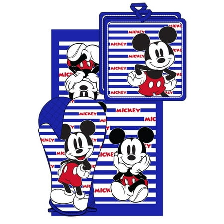 Disney Mickey  Mouse  Stripes 3pc Kitchen  Towel Set  Blue 