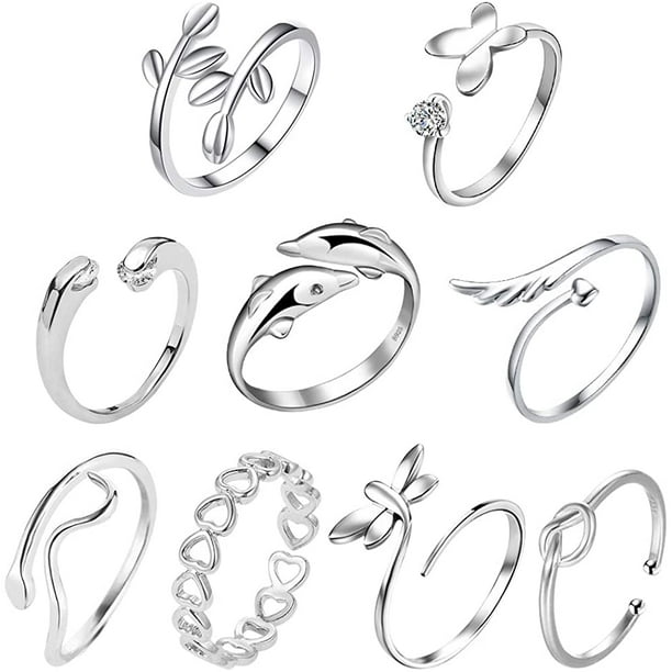 9Pcs Silver Adjustable Rings Set Knot Adjustable Finger Ring Joint Ring Toe  Ring Beach Jewelry Gifts for Women Girls 