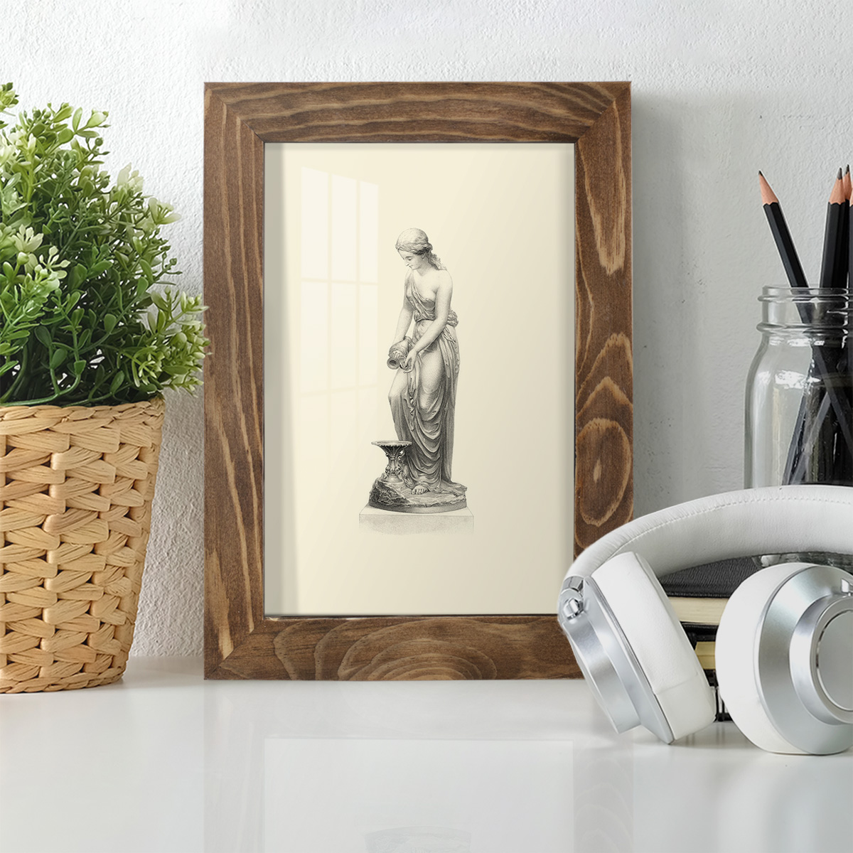 Classical Statuary II -Framed Print w/glass-Walnut