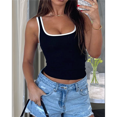 thumbnail image 6 of Womens Summer Square Neck Ribbed Slim Fitted Spaghetti Strap Tank Tops Black XL, 6 of 7