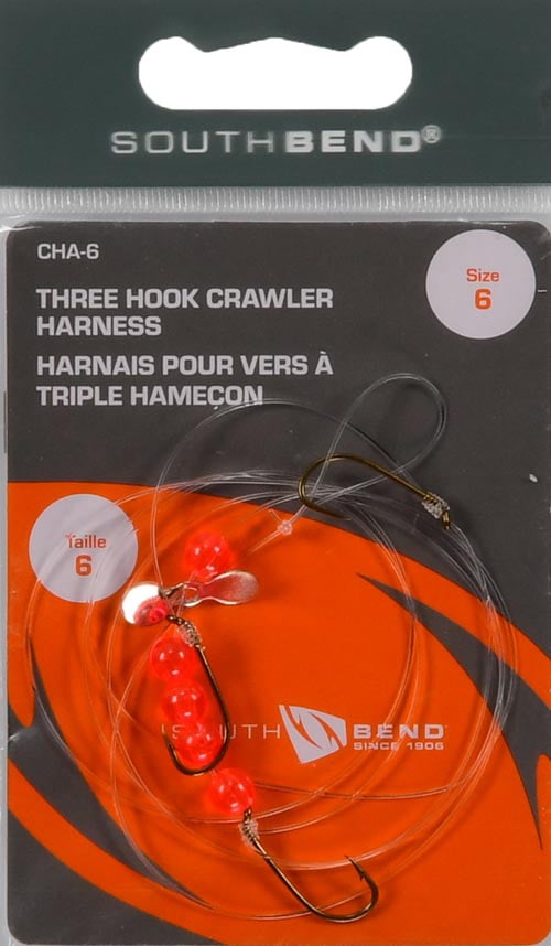 South Bend Crawler Harness Fishing Accessory w/ Airplane Spinner, Three Size 6 Hooks