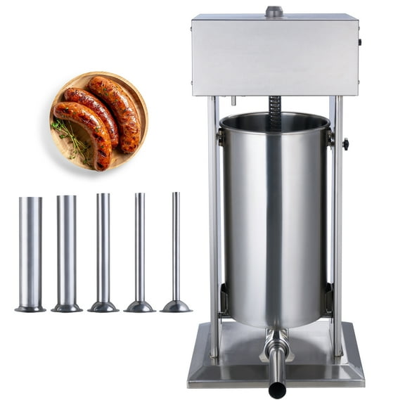 KFFKFF Powered Sausage Filler, 25 L / 55 LBS Upright Meat Filler, 400W Engine, Continuous Speed Regulation and Foot Switch 304 Stainless Steel, 5 Filling Pipes