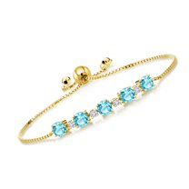 Gem Stone King 3.51 Ct Swiss Blue Topaz G-H Lab Grown Diamond 18K Yellow Gold Plated Silver Tennis Bracelet for Women