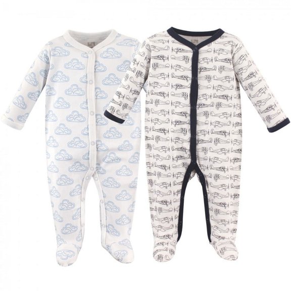 Hudson Baby Infant Boy Cotton Snap Sleep and Play 2pk, Airplane, 0-3 Months
