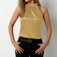 thumbnail image 4 of YUGYXL Womens Satin Silk Tank Top Sleeveless Mock Neck Keyhole Back Halter Shirt Dressy Casual Soft Comfy Plain Blouses Yellow S, 4 of 8