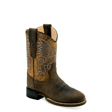 

Old West Children Unisex Broad Round Toe Burnt Dark Brown Leather Cowboy Boots 9 D