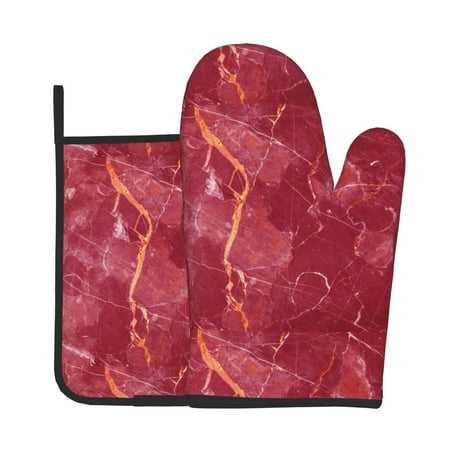 

Junzan Abstract Red Marble Pattern Oven Mitts and Pot Holders 2 pcs Set Potholders BBQ Gloves Long Kitchen Oven Glove for Cooking Baking Grilling (2-Piece Set 11 Inch)