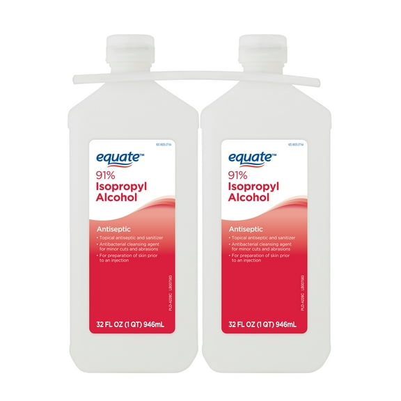 Equate 91% Isopropyl Alcohol Liquid Antiseptic, 32 fl oz, Twin Pack
