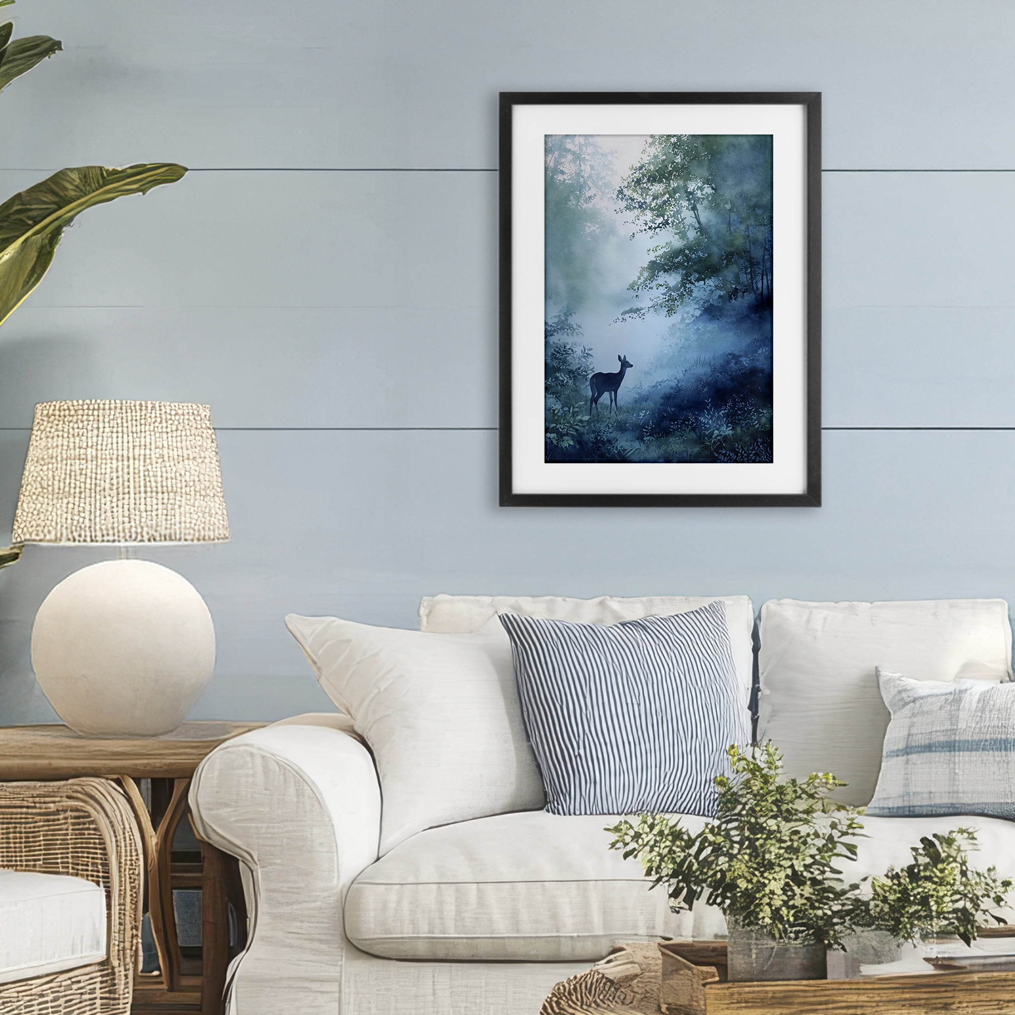 Stupell Industries Blue Dawn Deer in Mist Black Framed Print Under Glass, design by Franklyn Gregory
