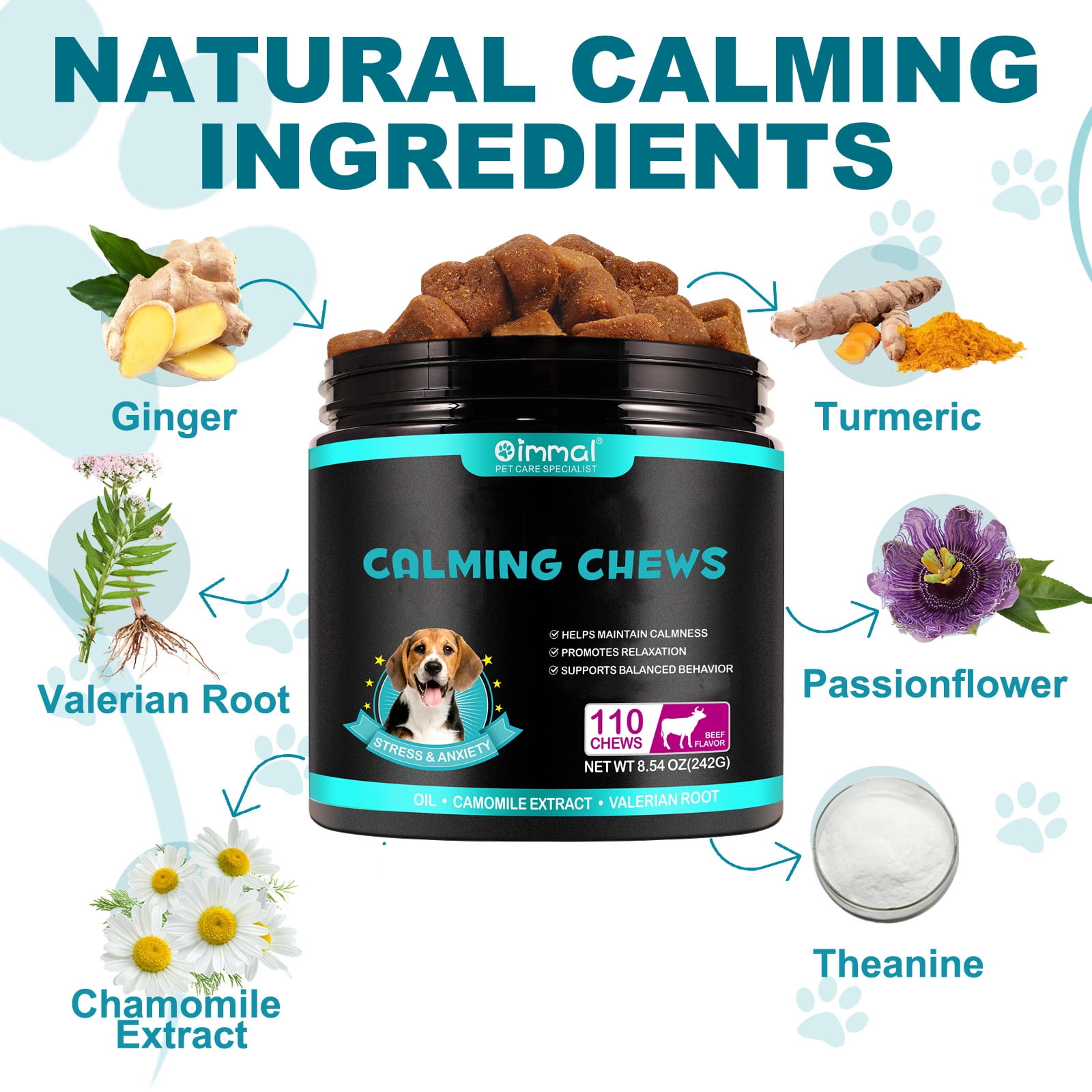 Oimmal Dog Calming Chews - 330 Chews, Beef Flavor, Anxiety Snacks for Dogs, Aid All Ages, Breeds&Size