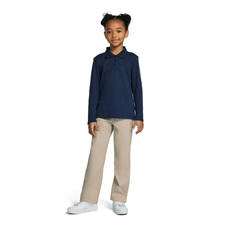 Wonder Nation Girls School Uniform Long Sleeve Polo, 2-Pack photo 2