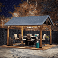 thumbnail image 2 of Sunjoy 11 ft. x 13 ft. Cedar Framed Gazebo with Brown Steel Gable Hardtop Roof, 2 of 10