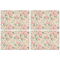 Set of 4 Heat Resistant Floral Placemats with Butterfly and Bee Pattern, Wrinkle Free Flax Table Mats for Country Dining