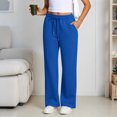 thumbnail image 4 of Women's wide-leg athletic pants, high-waisted loose casual trousers with drawstring, flared athletic pants, jogging pants with pockets,Royal Blue,M, 4 of 5