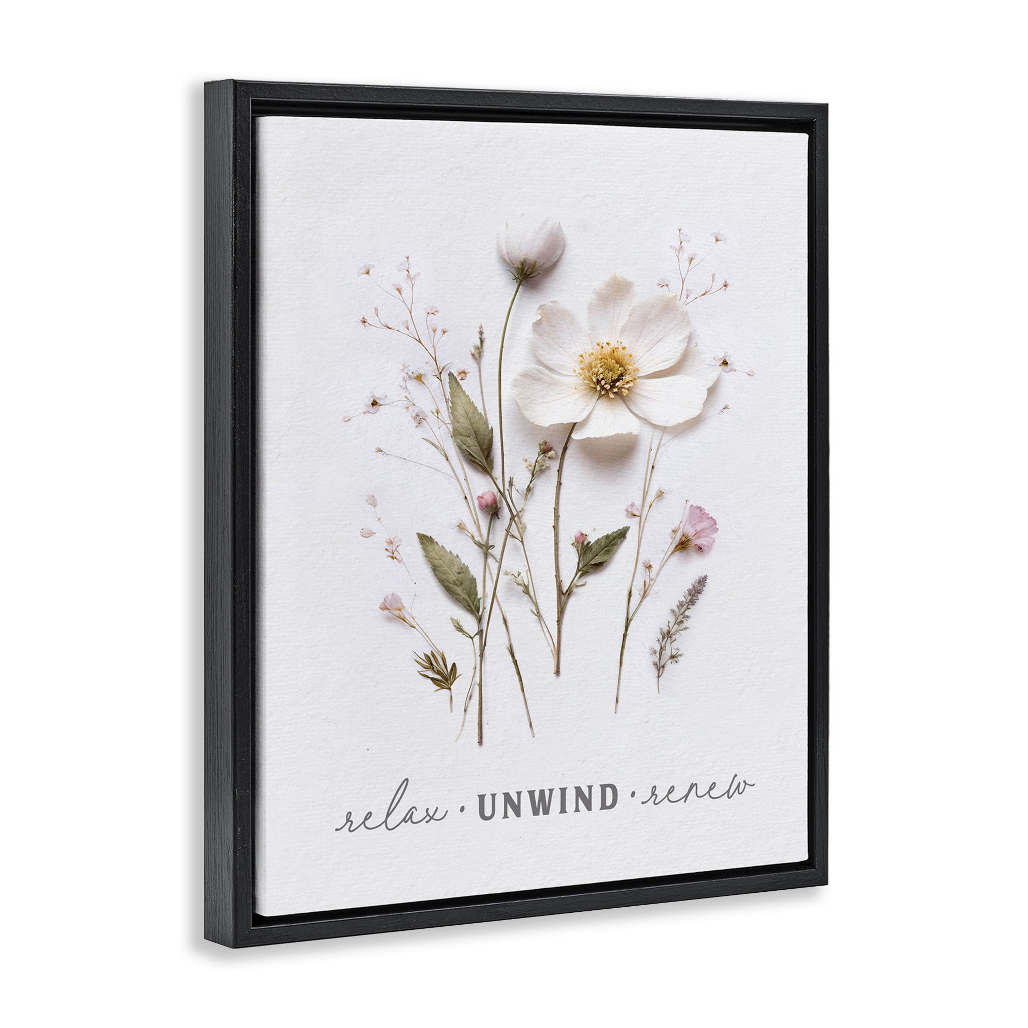 Relaxing Pressed Flowers Black Framed Floater Canvas Wall Art, design by Lettered and Lined
