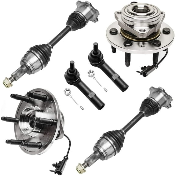 Detroit Axle - 6pc Front Wheel Hubs CV Axles Outer Tie Rods Replacement for GMC Yukon Chevy Tahoe Fits select: 2011 ,2013 CHEVROLET SILVERADO K1500 LT