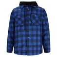 thumbnail image 4 of Flannel Plaid Shirt Jacket for Men Heavyweight Quilted Polyester Lined Snap Zip Up Hoodie Sweatshirt Coat (M, Blue), 4 of 6