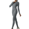 thumbnail image 1 of Bowake Women's Seamless Ribbed Long Sleeve Zip Front Sport Jumpsuit, Dark Gray, 1 of 4