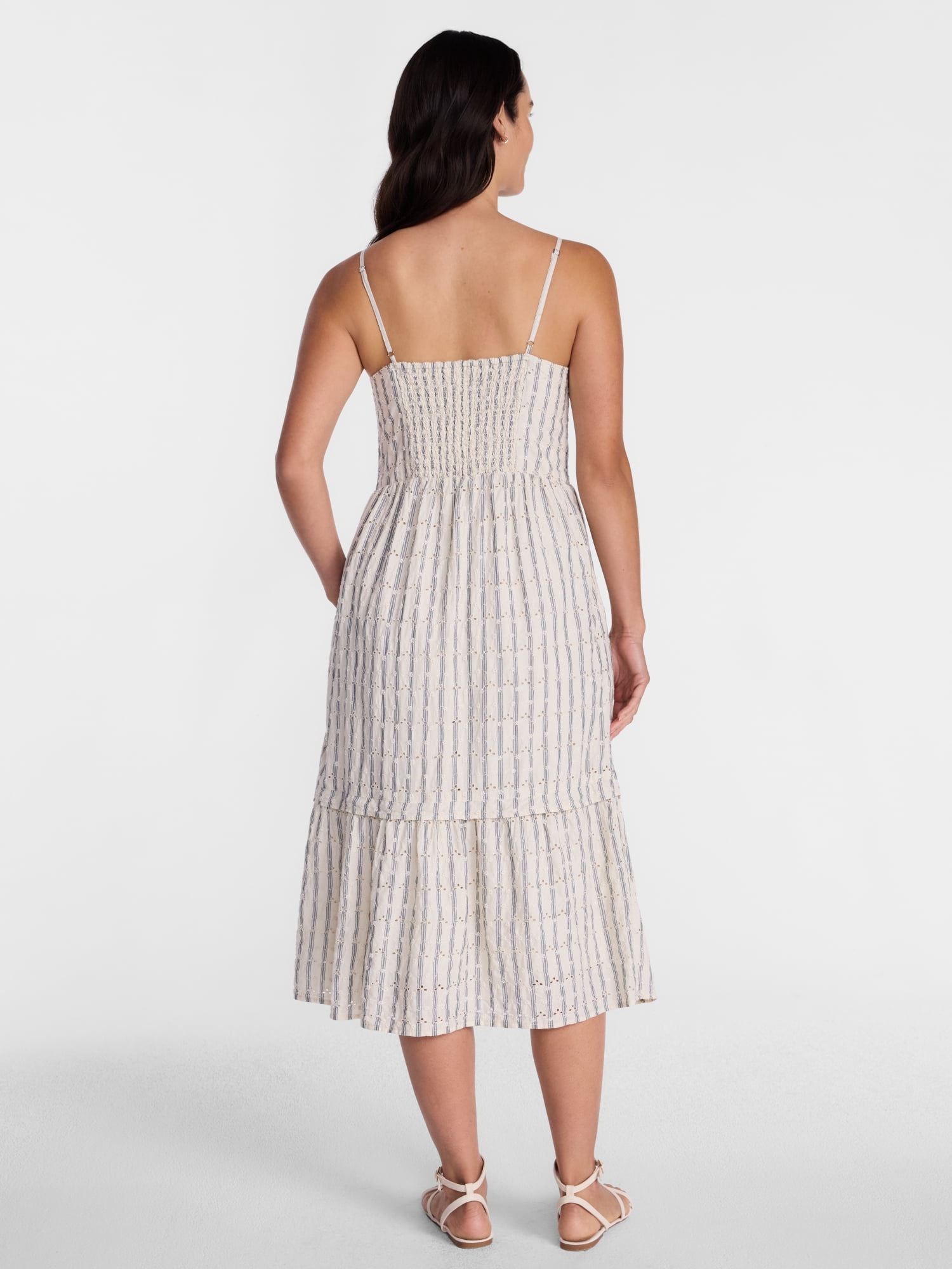 Time and Tru Women's Sleeveless Eyelet Cotton Midi Dress, Sizes XS-XXXL
