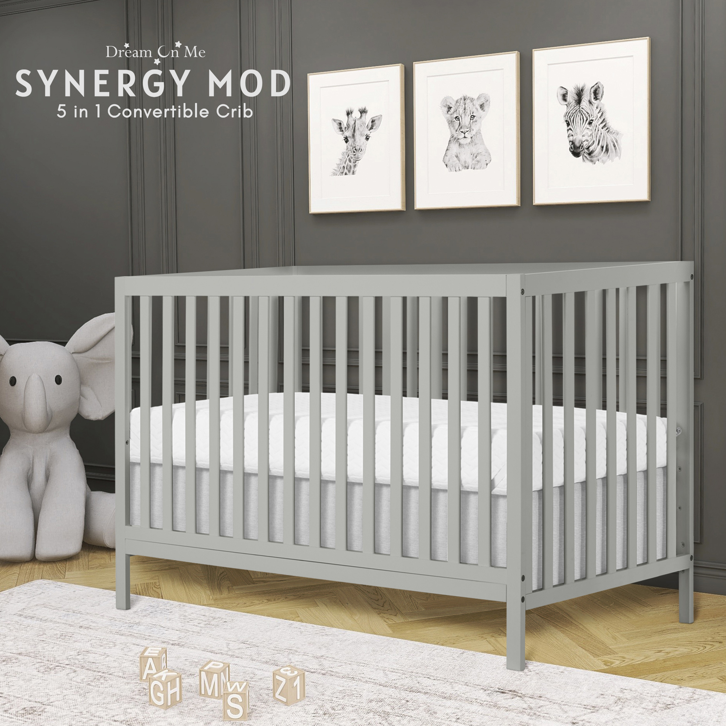 Dream On Me Synergy MOD Crib, Made with Sustainable New Zealand Pinewood, Cool Gray - image 3 of 9