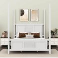 thumbnail image 2 of BEBPILOO Traditional King Size Solid Wood Four Poster Bed with Horizontal Grille Design, White, 2 of 12