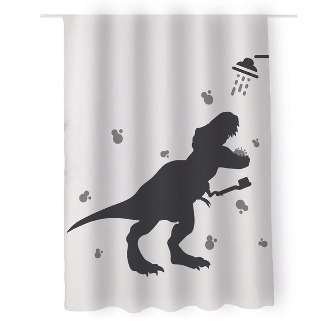 Cortina de Baño Impermeable Grande con Diseño de Dinosaurio T-Rex Blanca para Regadera