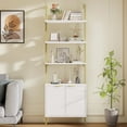 thumbnail image 4 of VEANERWOOD Fluted 5-Tier 71"H Industrial Bookshelf with Storage Cabinet & Sturdy Metal Frame,Narrow Bookcase for Living Room,Bedroom,Home Office, White, 4 of 9
