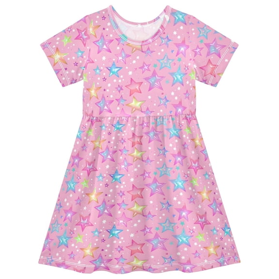 joogoo Cute Shiny Star Girls' Short Sleeve Dress Kids Dresses 5-6T