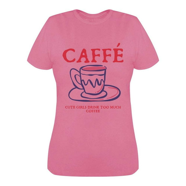 Playera George para Dama, con Estampados de una Taza de Café y Frases Rosa Talla G