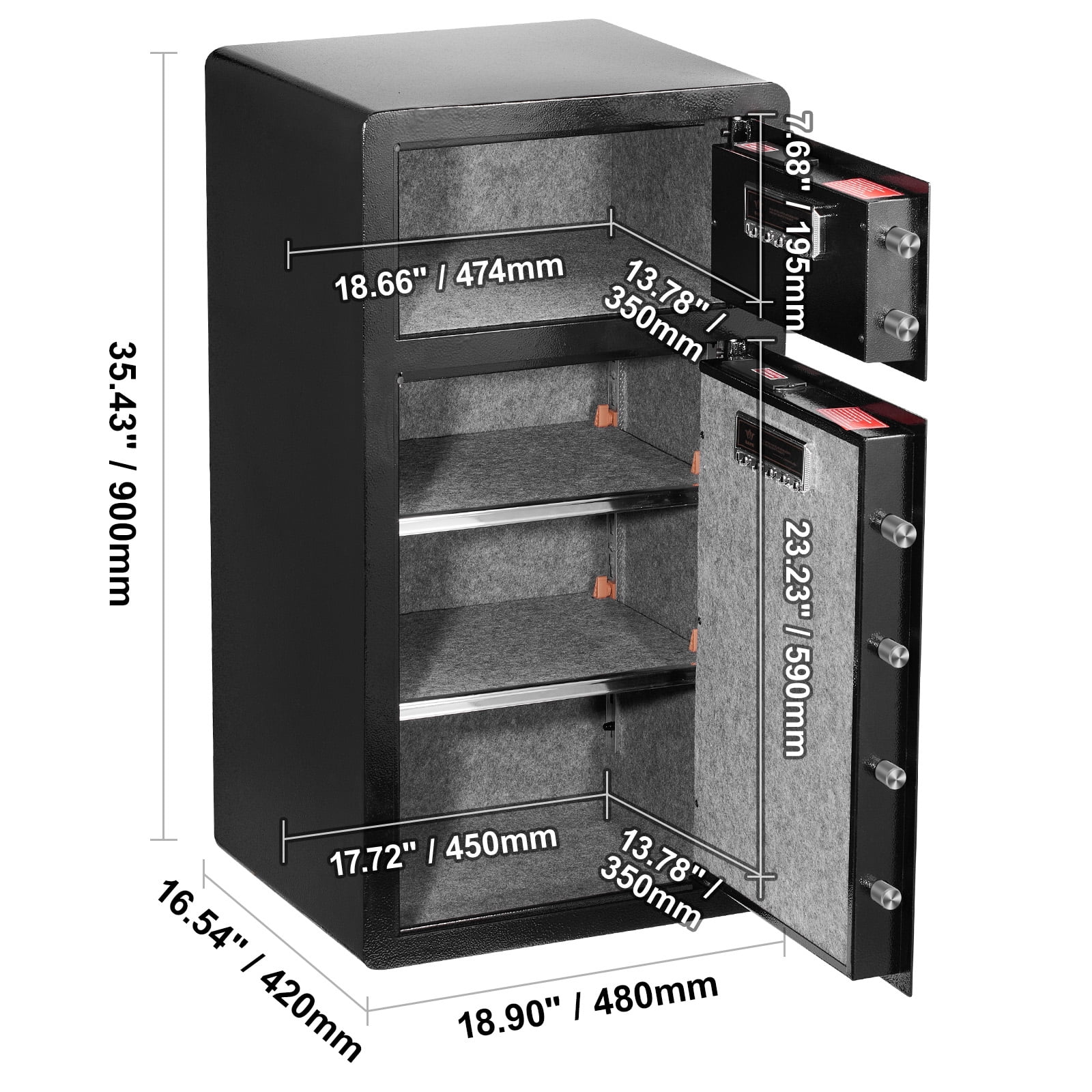 KFFKFF Dual-Entry 7.2 cu.ft Security Safe, featuring Key & Code Access, Fire-Resistant Pouch, Illumination, Key Organizer, plus Adjustable/Removable Shelves for Cash, Papers, Precious Items