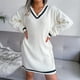 thumbnail image 3 of Vestido Cuello En V Manga Larga Punto Suelto Cómodo Estilo Campus Vestido Casual De Mujer Blanco L, 3 of 8