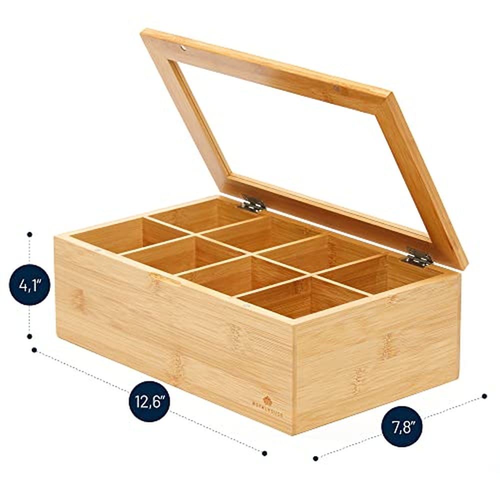 Royal House Natural Bamboo Tea Box Storage Organizer, 12 Compartments Pack  Of 1.