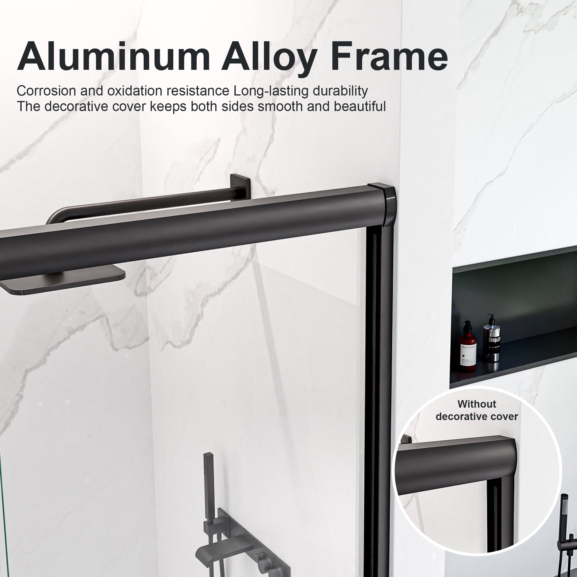 56"-60"W*72" H Semi-Frameless Double Sliding Shower Door, Bypass Shower Door, 1/4" (6mm) Thick SGCC Tempered Glass Door, Matte Black