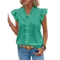 thumbnail image 3 of Women'S Blouses Dressy Boho Casual Ruffle Short Sleeve Tops Business Outfits Ladies Summer Trendy Work Shirts Green XL, 3 of 8