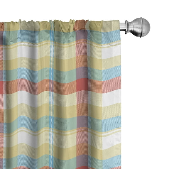Ambesonne Plaid Curtains, Colorful Shapes with Lines, Pair of 28"x84", Multicolor