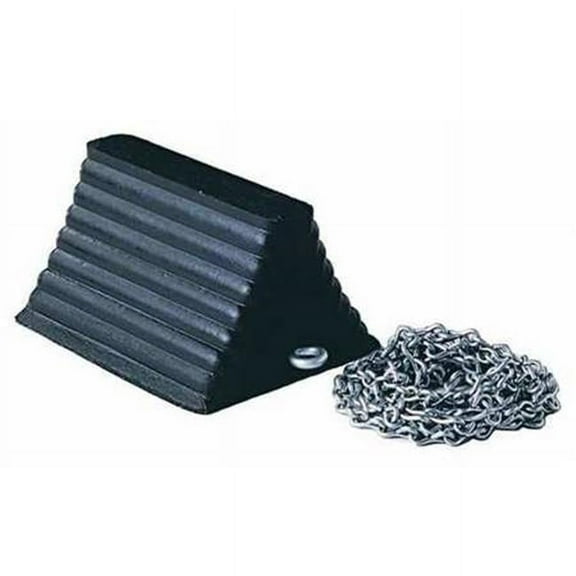 Wheel Chocks, 8 in W x 10 in L x 6 in H, Rubber, 12 ft Chain, Black