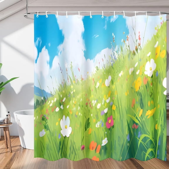 Summer Wildflower Shower Curtain, Waterproof Fabric Shower Curtain, Washable Polyester Bath Curtain for Bathroom Decor 36"W X 72"H