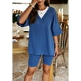 thumbnail image 4 of V Neck Lounge Shirt and Shorts Coordinates, Blue, Large, 4 of 5